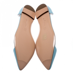 Pre Owned Gianvito Rossi Blue Patent Leather And PVC Plexi Pointed Toe Ballet Flats Size 38