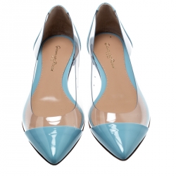 Pre Owned Gianvito Rossi Blue Patent Leather And PVC Plexi Pointed Toe Ballet Flats Size 38