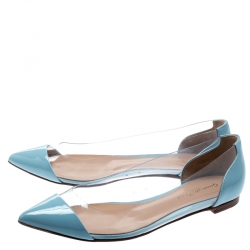 Pre Owned Gianvito Rossi Blue Patent Leather And PVC Plexi Pointed Toe Ballet Flats Size 38