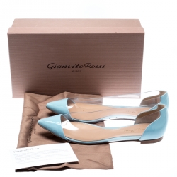 Pre Owned Gianvito Rossi Blue Patent Leather And PVC Plexi Pointed Toe Ballet Flats Size 38