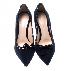 Pre Owned Gianvito Rossi Blue Suede Lace Bow Pumps Size 39