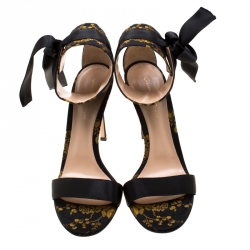 Pre Owned Gianvito Rossi Floral Printed Satin Kimono Ankle Cuff Sandals Size 40