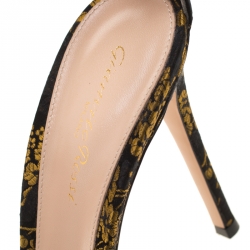 Pre Owned Gianvito Rossi Black/Yellow Jacquard Fabric Ankle Strap Open Toe Sandals Size 41