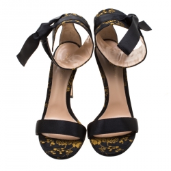 Pre Owned Gianvito Rossi Black/Yellow Jacquard Fabric Ankle Strap Open Toe Sandals Size 41