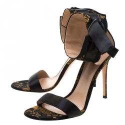 Pre Owned Gianvito Rossi Black/Yellow Jacquard Fabric Ankle Strap Open Toe Sandals Size 41