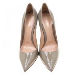 Pre Owned Gianvito Rossi Grey Patent Leather Pointed Toe Pumps Size 39.5