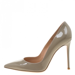 Pre Owned Gianvito Rossi Grey Patent Leather Pointed Toe Pumps Size 39.5