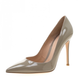 Pre Owned Gianvito Rossi Grey Patent Leather Pointed Toe Pumps Size 39.5