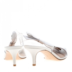 Pre Owned Gianvito Rossi White Leather And PVC Pointed Toe Slingback Sandals Size 39