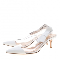 Pre Owned Gianvito Rossi White Leather And PVC Pointed Toe Slingback Sandals Size 39