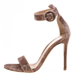 Pre Owned Gianvito Rossi Pale Pink Floral Embroidered Velvet Portofino Ankle Strap Sandals Size 36.5