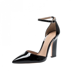 Pre Owned Gianvito Rossi Black Patent Leather Ankle Strap D'orsay Pumps Size 35