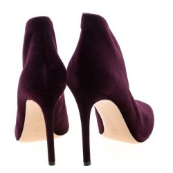 Pre Owned Gianvito Rossi Prune Purple Velvet Peep Toe Booties Size 40.5