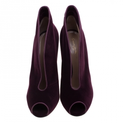 Pre Owned Gianvito Rossi Prune Purple Velvet Peep Toe Booties Size 40.5