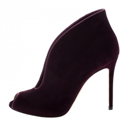 Pre Owned Gianvito Rossi Prune Purple Velvet Peep Toe Booties Size 40.5