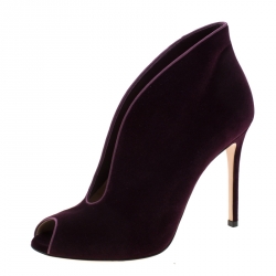 Pre Owned Gianvito Rossi Prune Purple Velvet Peep Toe Booties Size 40.5