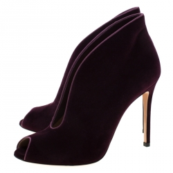 Pre Owned Gianvito Rossi Prune Purple Velvet Peep Toe Booties Size 40.5