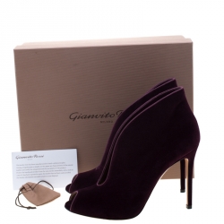 Pre Owned Gianvito Rossi Prune Purple Velvet Peep Toe Booties Size 40.5
