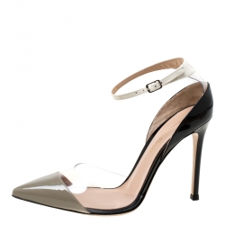 Pre Owned Gianvito Rossi Multicolor Patent Leather and Plexi Ankle Strap Pointed Toe Pumps Size 36.5