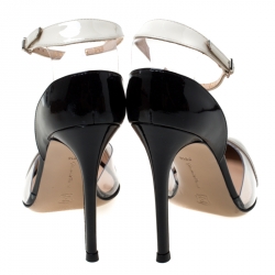 Pre Owned Gianvito Rossi Multicolor Patent Leather and Plexi Ankle Strap Pointed Toe Pumps Size 36.5