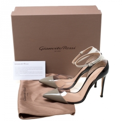 Pre Owned Gianvito Rossi Multicolor Patent Leather and Plexi Ankle Strap Pointed Toe Pumps Size 36.5