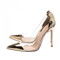 Gianvito Rossi Gold Patent Leather and PVC Plexi Pointed Toe Pumps Size 41