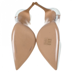 Pre Owned  Gianvito Rossi White Patent Leather And PVC Plexi Cap Toe Pointed Toe Pumps Size 37.5