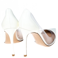Pre Owned  Gianvito Rossi White Patent Leather And PVC Plexi Cap Toe Pointed Toe Pumps Size 37.5