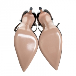 Pre Owned Gianvito Rossi Black Patent Leather And PVC D'orsay Sabin Pointed Toe Ankle Strap Pumps Size 39.5