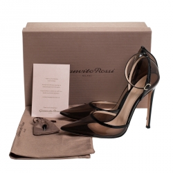 Pre Owned Gianvito Rossi Black Patent Leather And PVC D'orsay Sabin Pointed Toe Ankle Strap Pumps Size 39.5