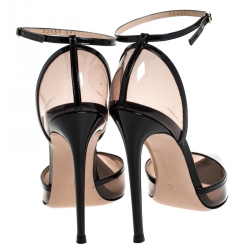 Pre Owned Gianvito Rossi Black Patent Leather And PVC D'orsay Sabin Pointed Toe Ankle Strap Pumps Size 39.5