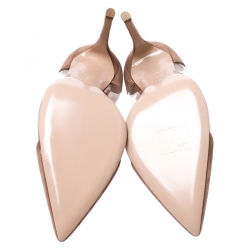 Pre Owned Gianvito Rossi Brown Suede And PVC Plexi Pointed Toe Pumps Size 38.5