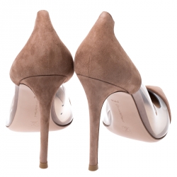 Pre Owned Gianvito Rossi Brown Suede And PVC Plexi Pointed Toe Pumps Size 38.5