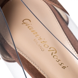 Pre Owned Gianvito Rossi Brown Suede And PVC Plexi Pointed Toe Pumps Size 38.5