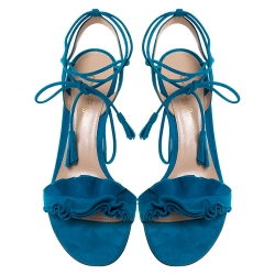 Pre Owned Gianvito Rossi Blue Suede Ruffled Ankle Wrap Sandals Sandals 38