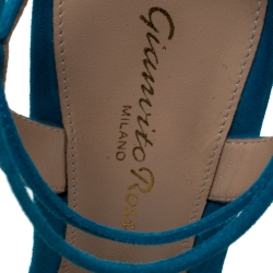 Pre Owned Gianvito Rossi Blue Suede Ruffled Ankle Wrap Sandals Sandals 38