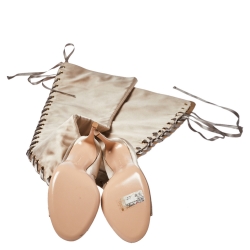 Pre Owned Gianvito Rossi Beige Satin Marie Lace Up Over The Knee Boots Size 40