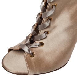 Pre Owned Gianvito Rossi Beige Satin Marie Lace Up Over The Knee Boots Size 40