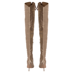 Pre Owned Gianvito Rossi Beige Satin Marie Lace Up Over The Knee Boots Size 40