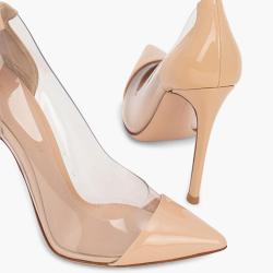 Pre Owned Gianvito Rossi Beige Patent Leather Plexi Stiletto Pumps Size EU 40
