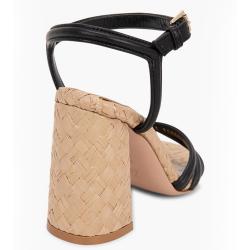 Pre Owned Gianvito Rossi Black Bee Leather/Raffia Sandals Size EU 37