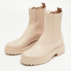 Pre Owned Gianvito Rossi Beige Leather Combat Boots Size 37.5