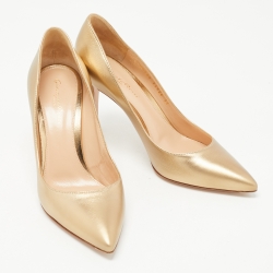 Pre Owned Gianvito Gold Leather Continuity Pointed Toe Pumps Size 37