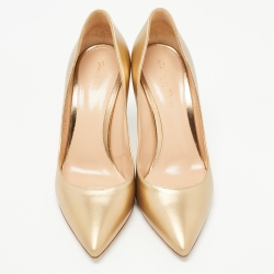 Pre Owned Gianvito Gold Leather Continuity Pointed Toe Pumps Size 37
