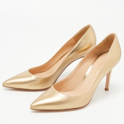 Pre Owned Gianvito Gold Leather Continuity Pointed Toe Pumps Size 37