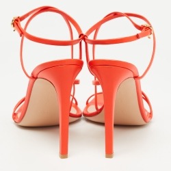 Pre Owned Gianvito Rossi Poppy Red Leather Manilla Sandals Size 38.5