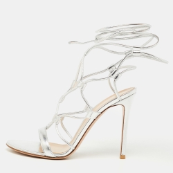 Silver Leather Giza Ankle Wrap Sandals