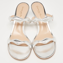 Pre Owned Gianvito Rossi Silver Leather Wavy Sandals Size 39.5