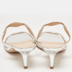 Pre Owned Gianvito Rossi Silver Leather Wavy Sandals Size 39.5