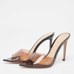 Pre Owned Gianvito Rossi PVC And Patent Leather Peep Toe Slides Size 37